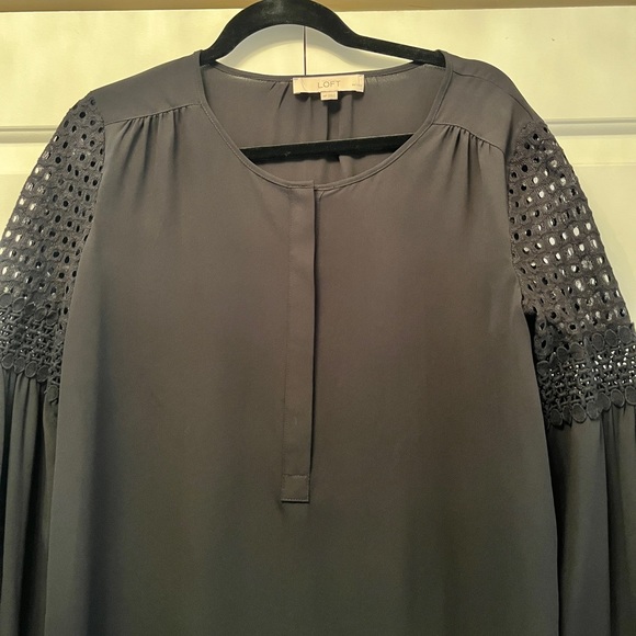 Loft Eyelet Long Sleeve Black Top - Picture 3 of 4